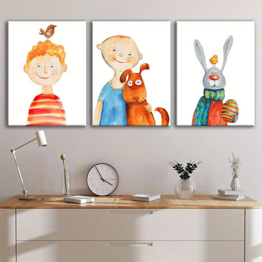 3pcs Youngsters'S Cute Pet Group Painting Metal Print Ready to Hang Art