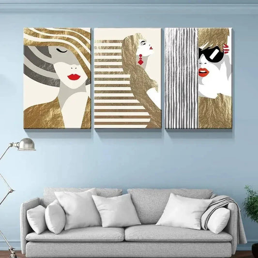 3pcs Abstract Fashion Woman Metal Print Ready to Hang Art