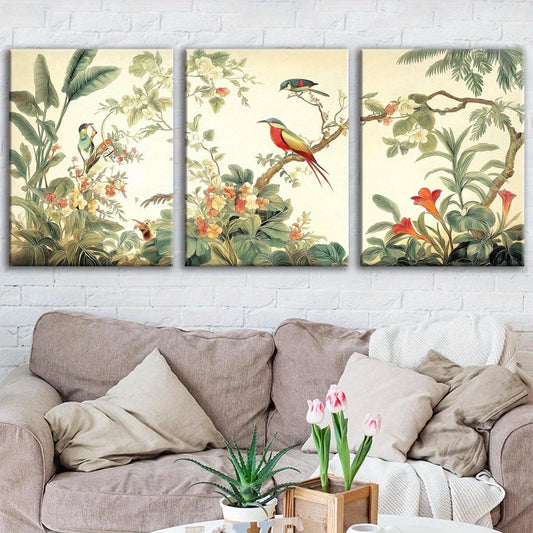 3pcs Abstract Flowers And Birds Metal Print Ready to Hang Art