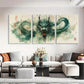 3pcs Majestic Green Dragon with Flowing Perfect Wall Art Set Canvas Framed 40x60cm - High Quality Print 100% Australian Made Wall Canvas Ready to Hang