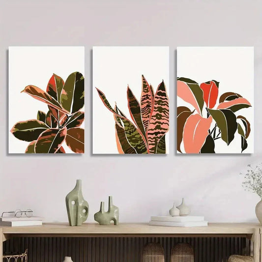 3pcs tropical natural green leaves, Metal Print Ready to Hang Art