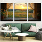 3pcs Country Window View, Lace Curtains & Sunset Metal Print Ready to Hang Art