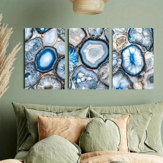 3pcs blue chalcedony texture Metal Print Ready to Hang Art