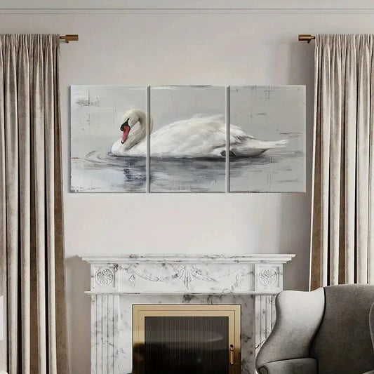 3pcs Elegant White Swan Metal Print Ready to Hang Art