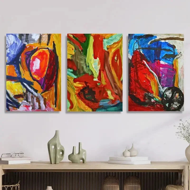 3pcs Bold color abstract painting,colorful graffit Metal Print Ready to Hang Art