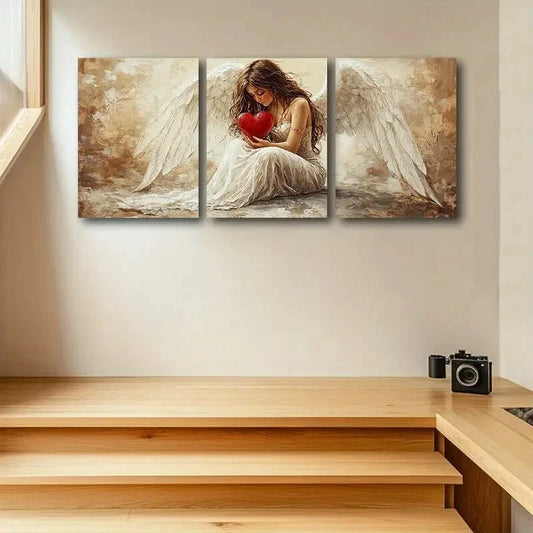 3pcs The Angel holds the Heart Metal Print Ready to Hang Art