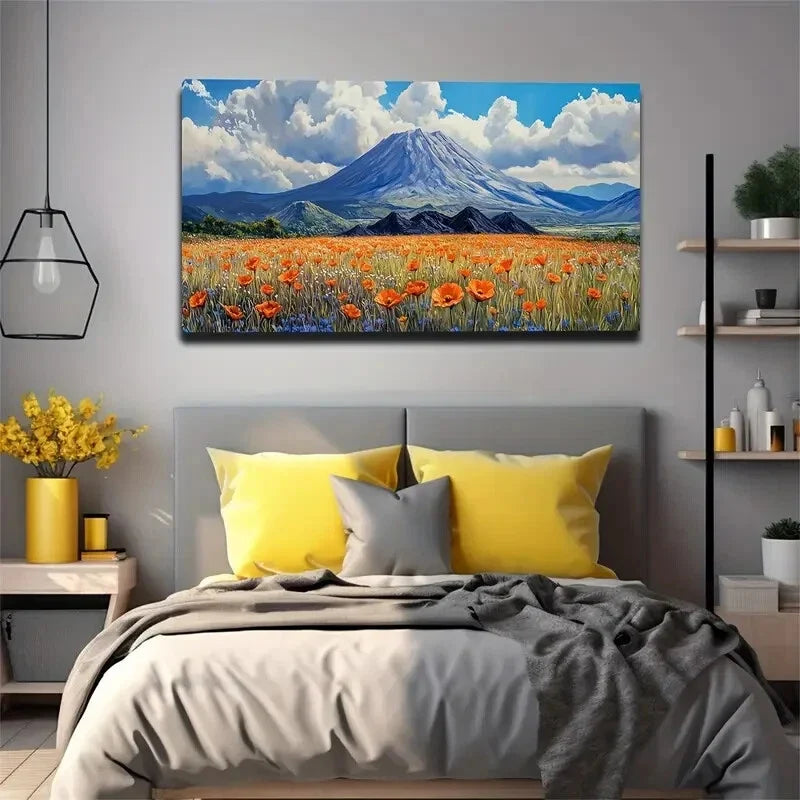 Blooming Orange Flower Field Wall Art Canvas Office Home Room Framed 120x60cm
