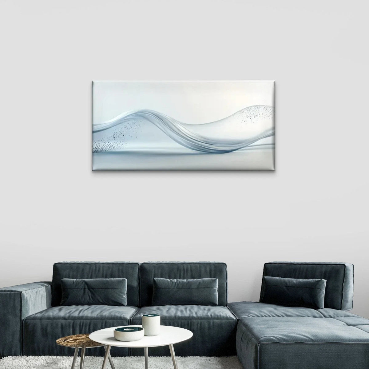 Wave Abstract White Wall Art Canvas Office Home Room Framed 80x45cm