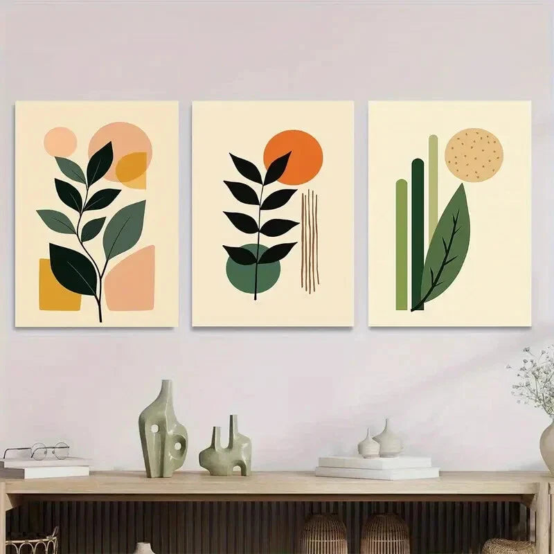 3pcs Modern Abstract Botanical Minimalist Leaf Metal Print Ready to Hang Art