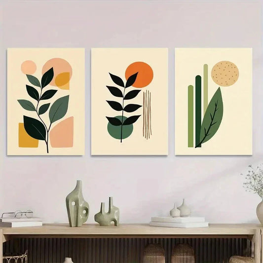 3pcs Modern Abstract Botanical Minimalist Leaf Metal Print Ready to Hang Art