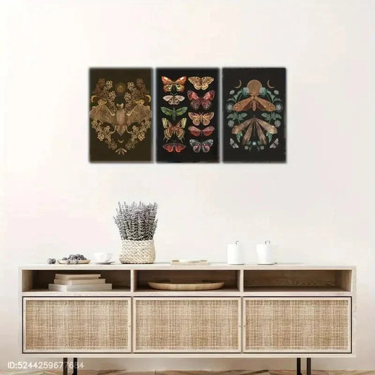 3pcs Animal Art Print Gothic Art Print Beige Metal Print Ready to Hang Art