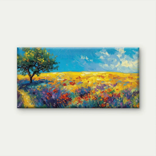Colorful Meadow & Tree Field Wall Art Canvas Office Home Room Framed 80x45cm
