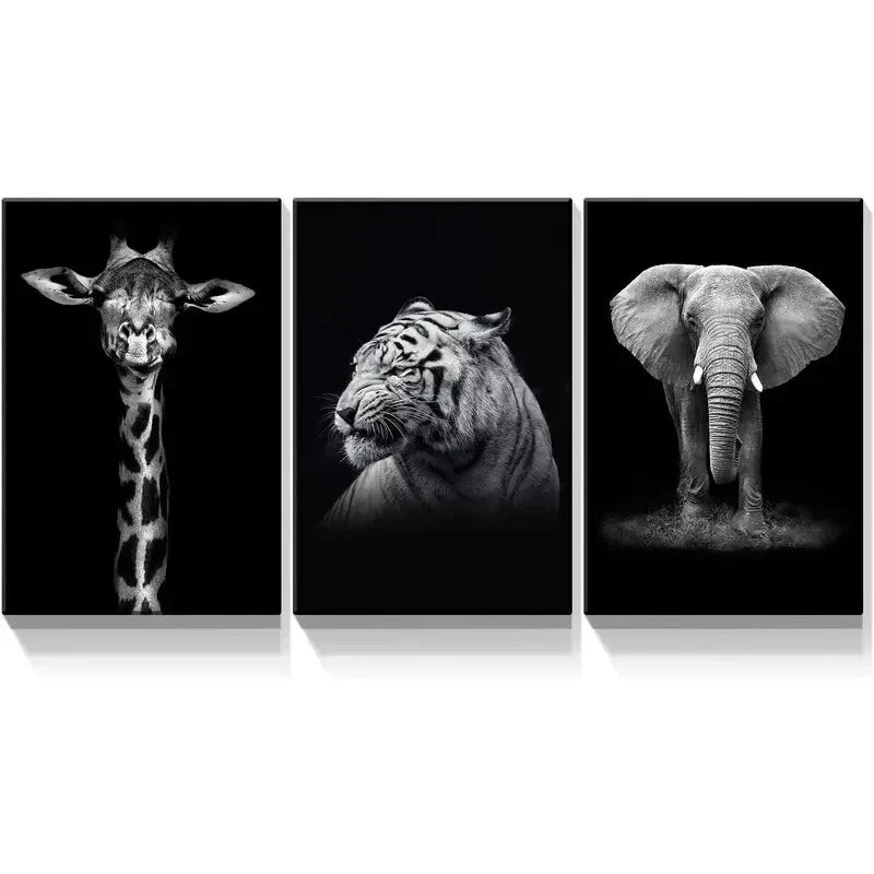 3pcs  Giraffe Tiger and Elephant Picture   Metal Print Ready to Hang Art