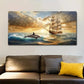 Sunset Dolphin with Ship wall canvas office home room framed 120x60cm