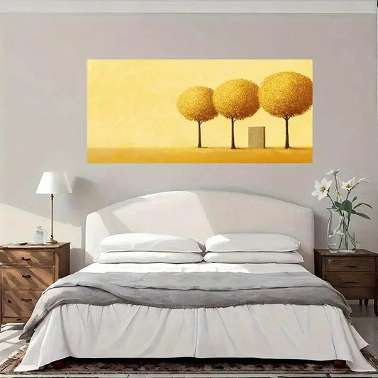 Golden Trees Minimalist Wall Art Canvas Office Home Room Framed 80x45cm