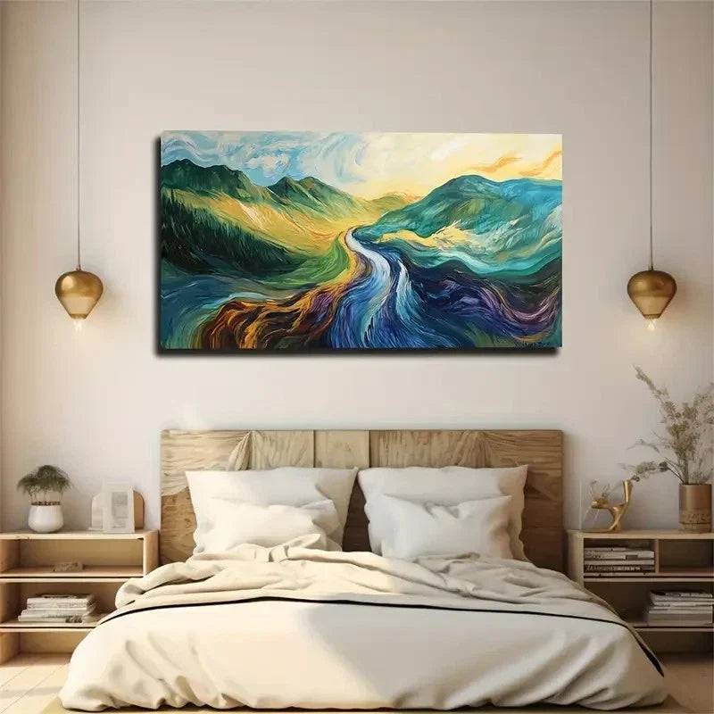 Abstract River Impressive Pop Wall Art Canvas Office Home Room Framed 120x60cm