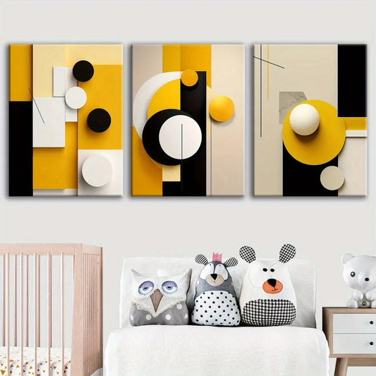 3pcs Geometric Abstract Black White Beige Metal Print Ready to Hang Art