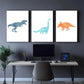 3pcs T-Rex Triceratops and Stegosaurus Metal Print Ready to Hang Art