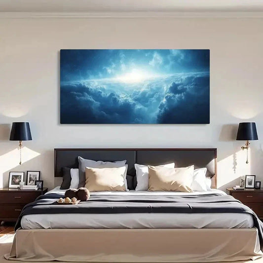 Nature-Inspired Reflection Blue Wall Art Canvas Office Home Room Framed 120x60cm