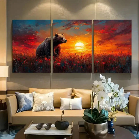 3pcs Grizzly Bear in Tundra Metal Print Ready to Hang Art