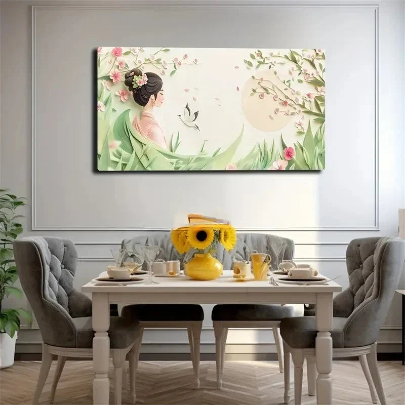 Traditional Woman Floral Hair Wall Art Canvas Office Home Room Framed 120x60cm