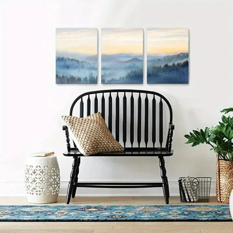 3pcs  Sunrise Fog Forest Forest Forest Metal Print Ready to Hang Art