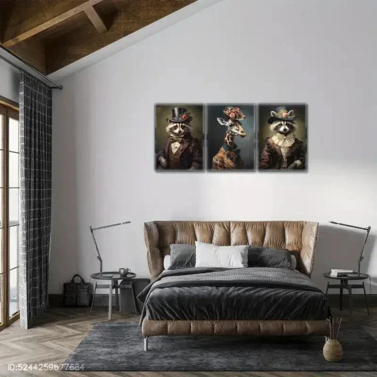 3pcs g Visual Language raccoon, giraffe, animal Metal Print Ready to Hang Art