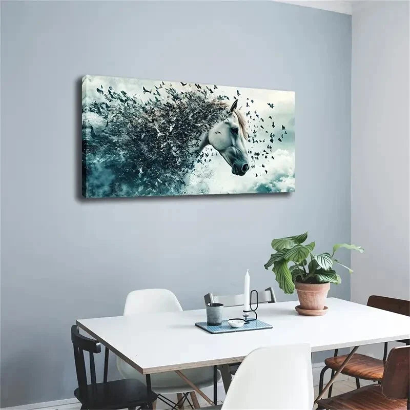 The White Horse Abstract Wall Art Canvas Office Home Room Framed 120x60cm