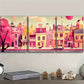 3pcs City with Cats and Dogs, Wall Art Set Canvas Framed 40x60cm - High Quality Print 100% Australian Made Wall Canvas Ready to Hang