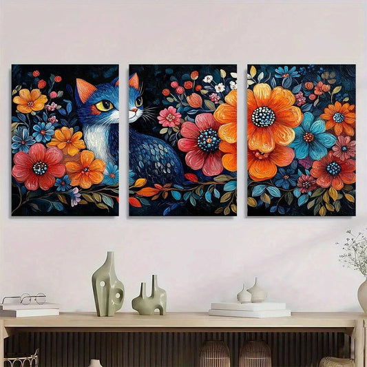 3pcs Whimsical Master of Feline Animals Metal Print Ready to Hang Art