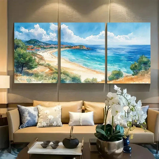 3pcs Sinemorets Veleka Beach, Bulgaria Watercolor Metal Print Ready to Hang Art