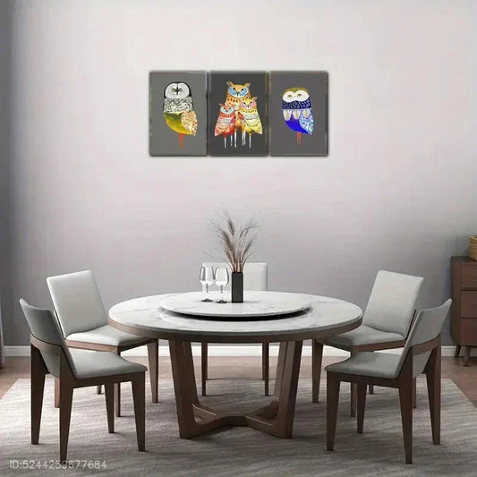 3pcs Whimsical Animal Portraits in Vibrant Colors Metal Print Ready to Hang Art