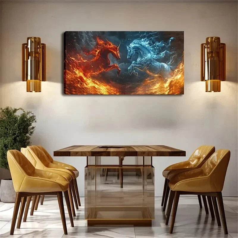 Modern Abstract Red & Blue Duo Wall Art Canvas Office Home Room Framed 120x60cm