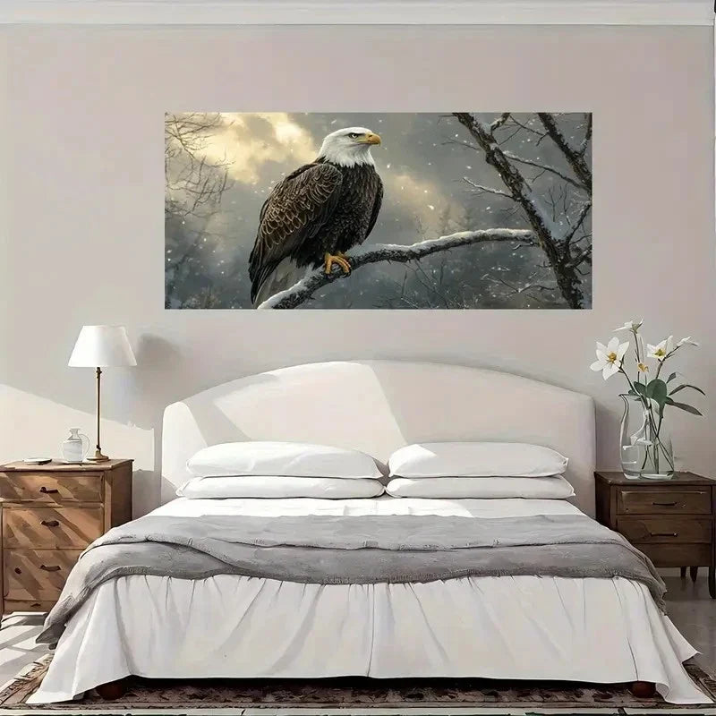 Winter Eagle Branch Wall Art Canvas Office Home Room Framed 80x45cm