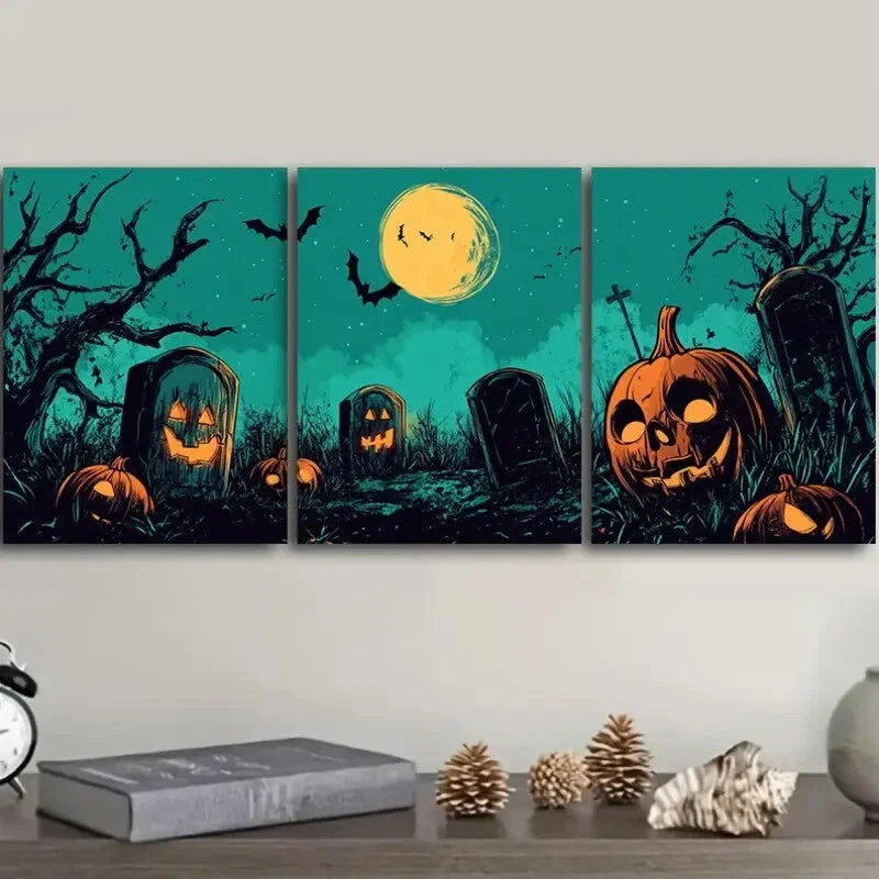 3pcs  Ghost graveyard Art Deco Classic Metal Print Ready to Hang Art