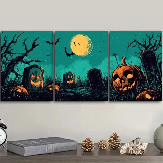 3pcs  Ghost graveyard Art Deco Classic Metal Print Ready to Hang Art