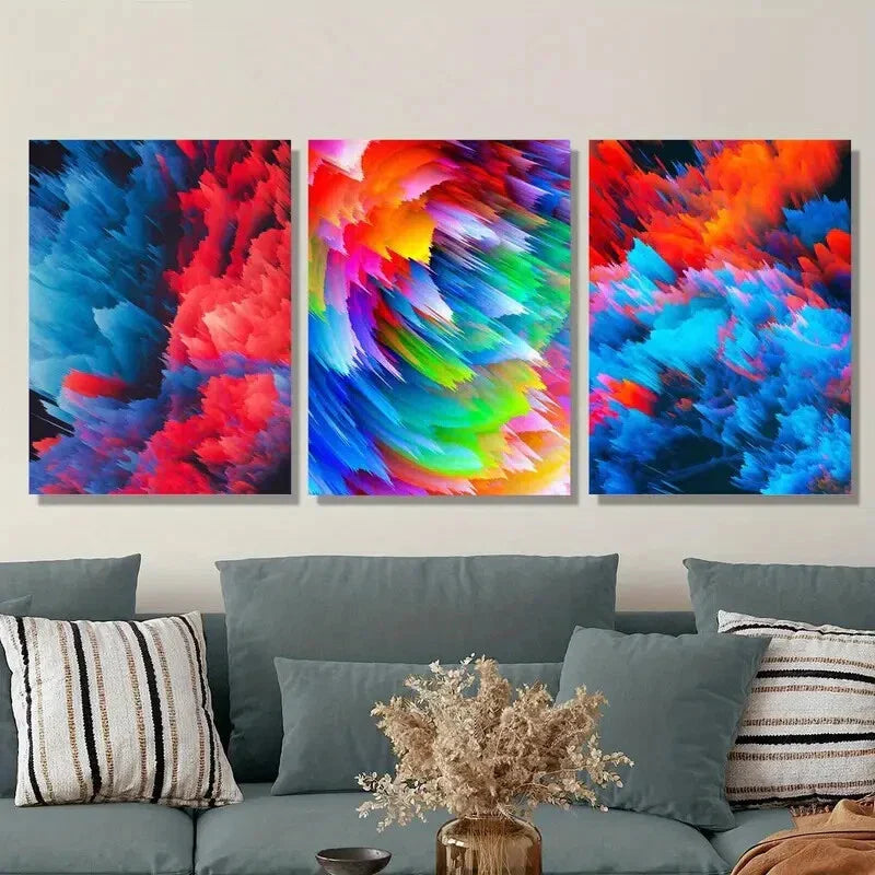 3pcs Colorful Smoke Explosion Fantasy Metal Print Ready to Hang Art