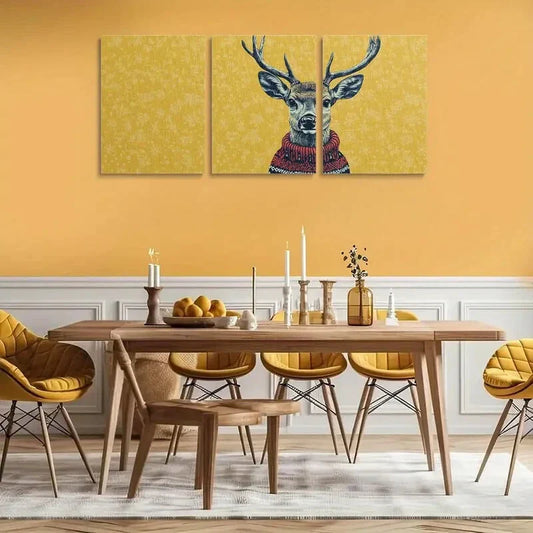 3pcs Festive Deer with Holiday Sweater Design Metal Print Ready to Hang Art