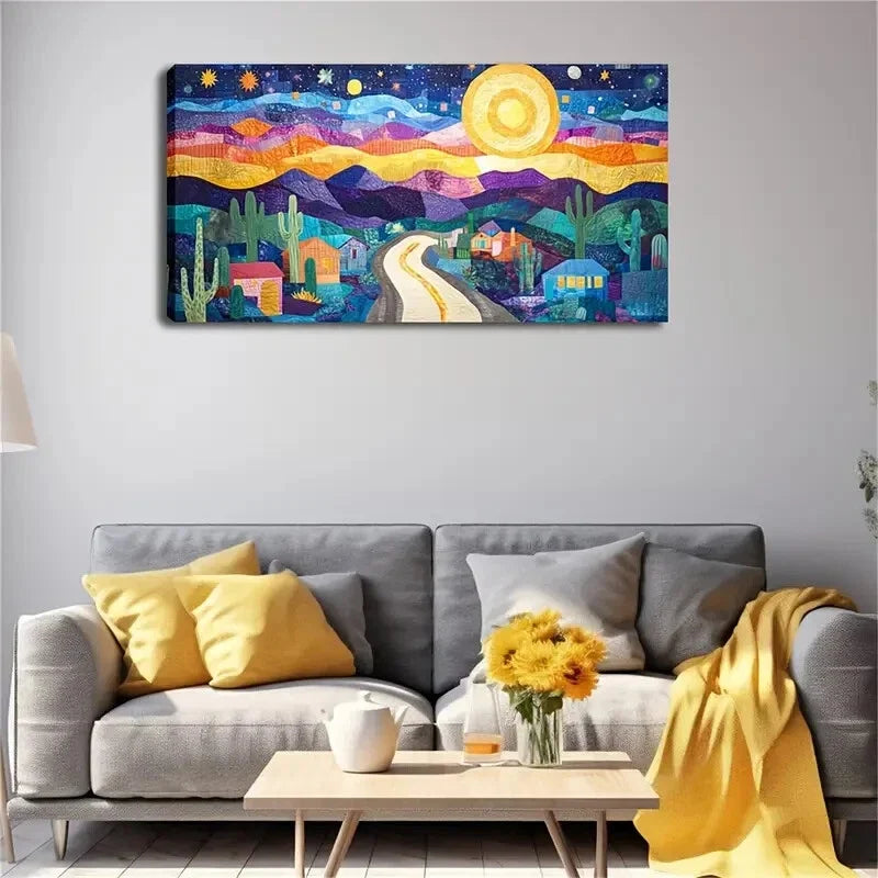 A Fantasy Desert Town Scene Wall Art Canvas Office Home Room Framed 120x60cm