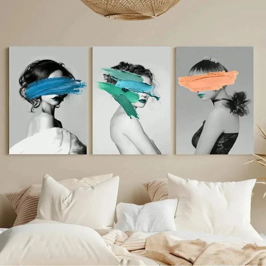 3pcs Creative Character Painting Girl Metal Print Ready to Hang Art