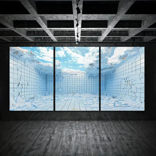 3pcs Blue Sky Illusion White Clouds Metal Print Ready to Hang Art