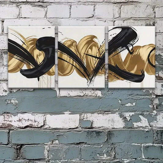3pcs Contemporary Abstract Triptych with Vigorous Metal Print Ready to Hang Art