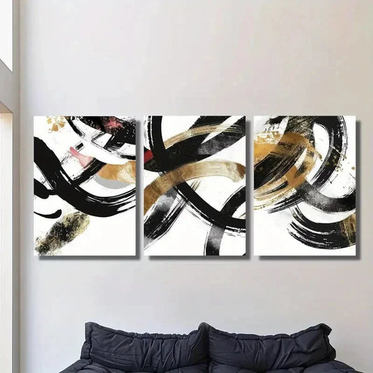 3pcs Abstract Black and Golden Marble Texture Metal Print Ready to Hang Art