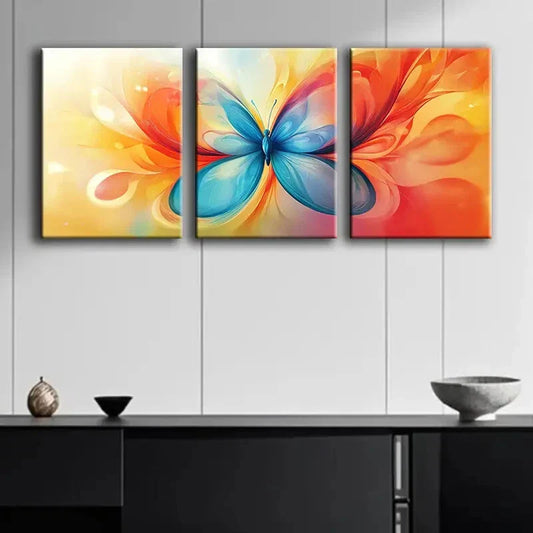 3pcs Colorful Butterfly Shaped Floral Triptych Art Set Canvas Framed 40x60cm - High Quality Print 100% Australian Made Wall Canvas Ready to Hang