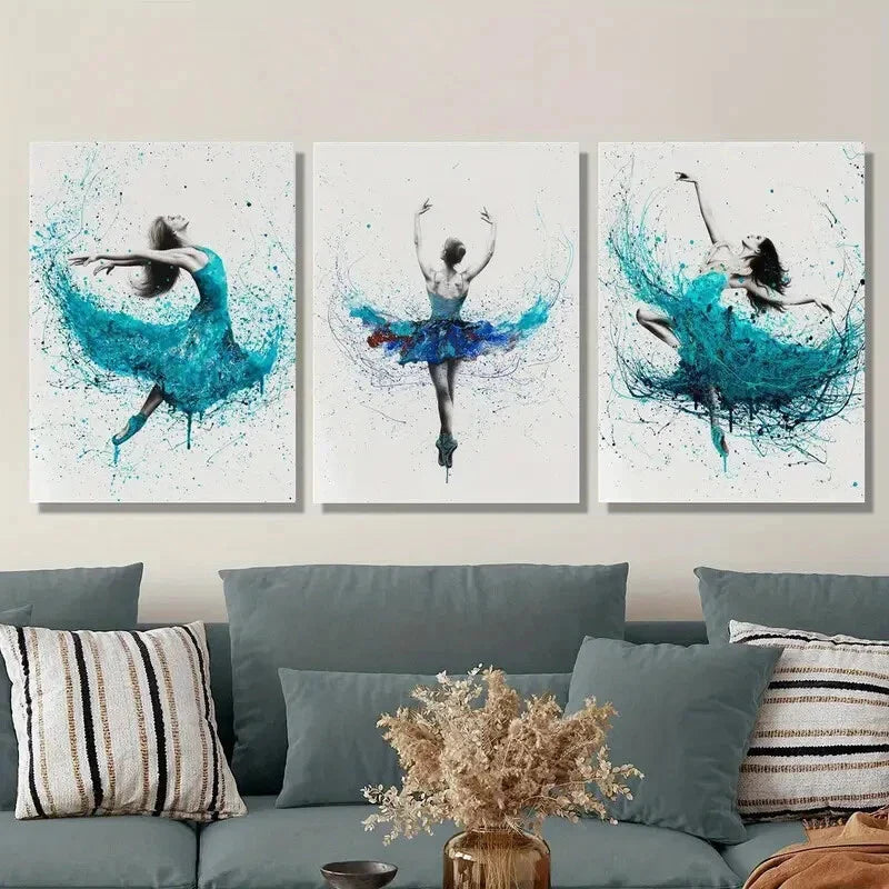 3pcs Color splash painting, ballet dance  Metal Print Ready to Hang Art