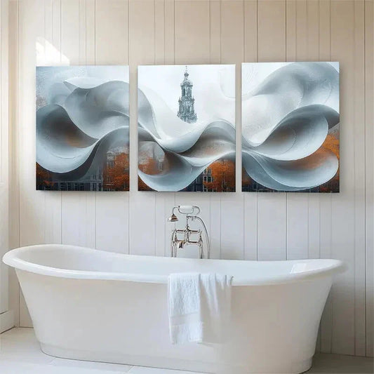 3pcs Abstract Cityscape White Curves Perfect Wall Art Set Canvas Framed 40x60cm - High Quality Print 100% Australian Made Wall Canvas Ready to Hang