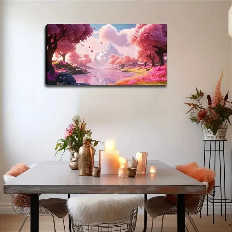 Watercolor Cherry Blossom Pink Wall Art Canvas Office Home Room Framed 120x60cm