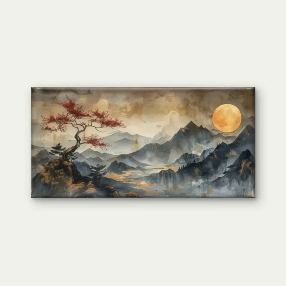 Serene Mountain View Full Moon Wall Art Canvas Office Home Room Framed 120x60cm