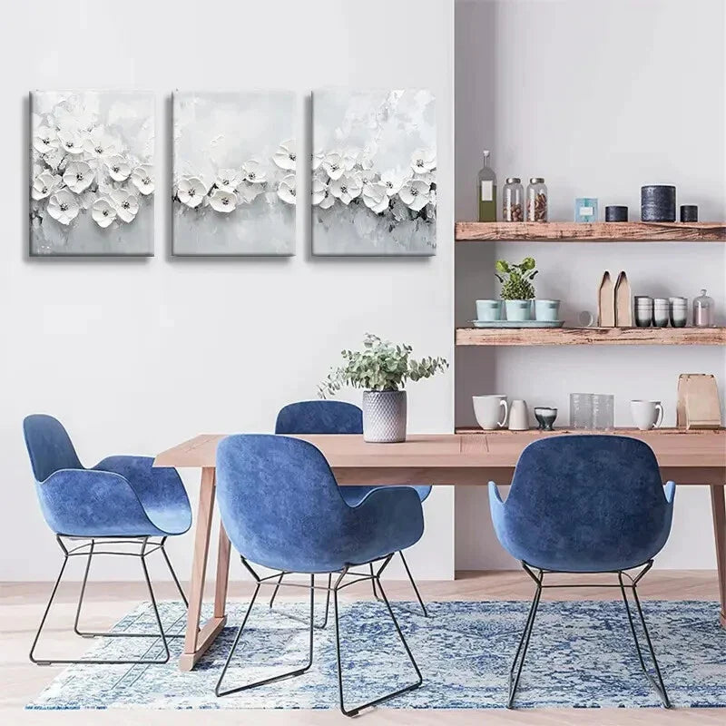3pcs Elegant Effect Blossom Painting Soft Neutral Metal Print Ready to Hang Art