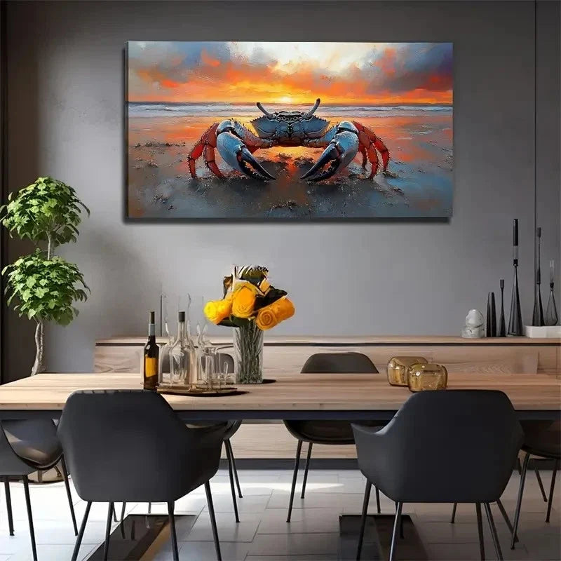 Big Crab On The Beach Suitable Wall Art Canvas Office Home Room Framed 80x45cm